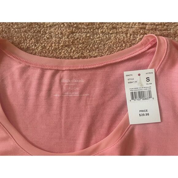 Motherhood Maternity Pink Tunic Top S Scoop Neck Half Sleeve Sheer Hem New - Picture 2 of 7